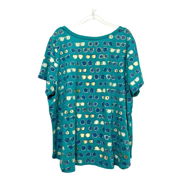 Lane Bryant Short Sleeve Scoop Neck Graphic Tee "Sunglasses" Size 26/28, Teal - Picture 2 of 6